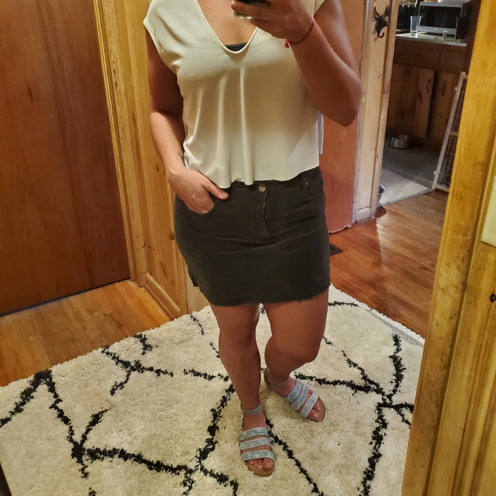 Grey suede mini skirt